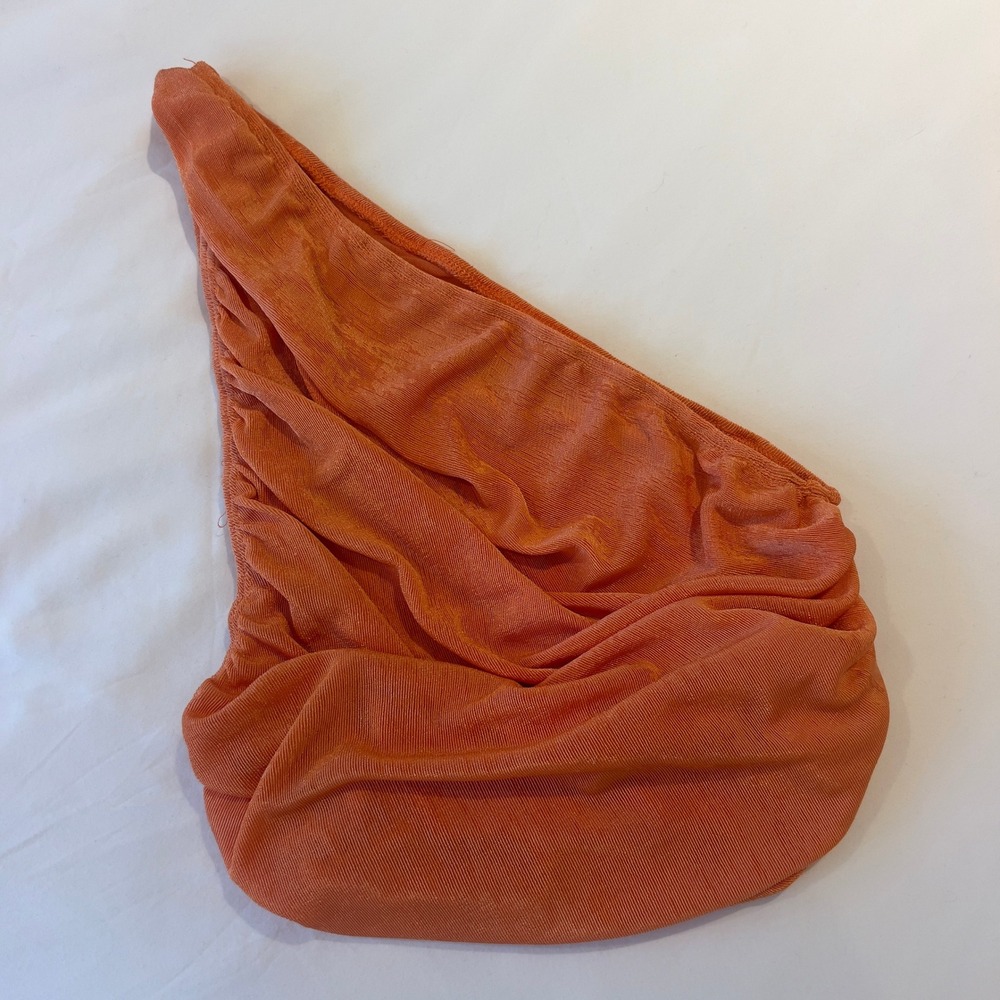 Lioness Orange One Shoulder Ruched Ribbed Crop‎ Top XS Asymmetrical Mesh Lined